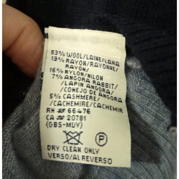 Tommy Hilfiger Navy & Light Blue Wool V-neck Cardigan Sweater, Large - Picture 4 of 4